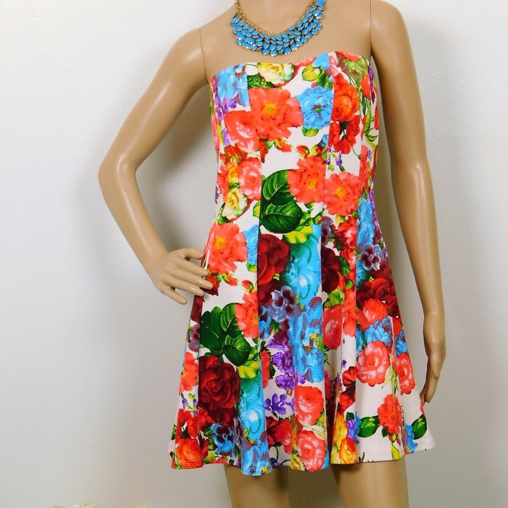 Floral Strapless Dress Fit and Flare Knit Juniors